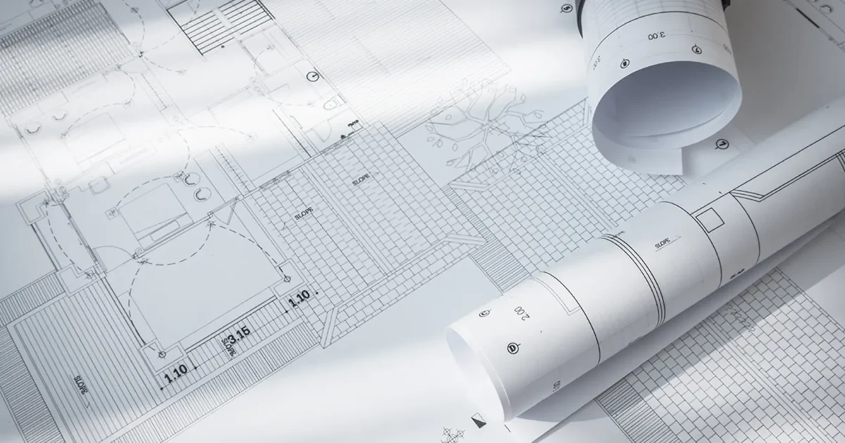 Architectural plan showing detailed building layout for plan printing services