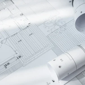 Architectural plan showing detailed building layout for plan printing services